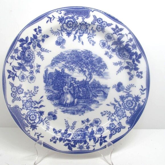 Ceramica Quadrifoglio Courting Couple Blue On White 10 1/8" Plate Italy - Picture 1 of 12